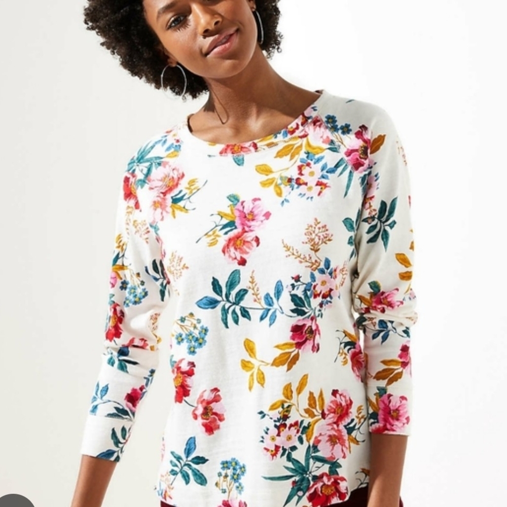 LOFT Floral Long Sleeve Top - Multicolor on White
